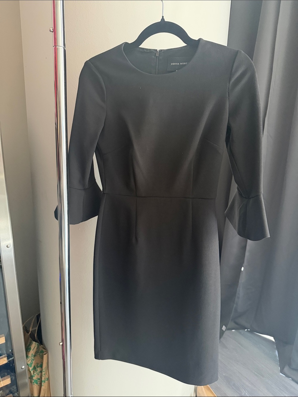 Donna Karan Black Mini Dress with Ruffle Bell Sleeves